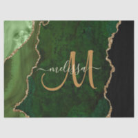 Chic Green Gold Glitter Agate Custom Monogram