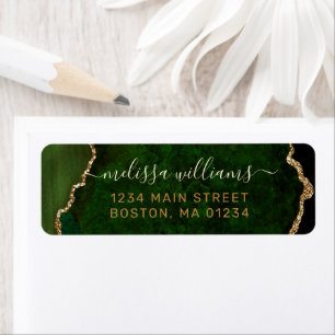 Chic Green Gold Glitter Agate Monogram Address