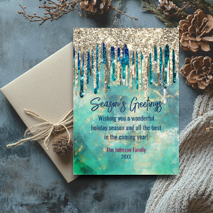 Chic green gold glitter drips Christmas new year