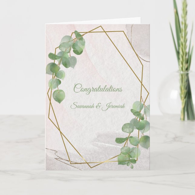Chic Green Gold Greenery Congratulations Wedding Card (Front)