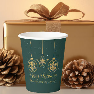 Chic Green Gold Merry Christmas Party Custom Paper Cups
