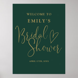 Chic Green Gold Script Bridal Shower Welcome Sign