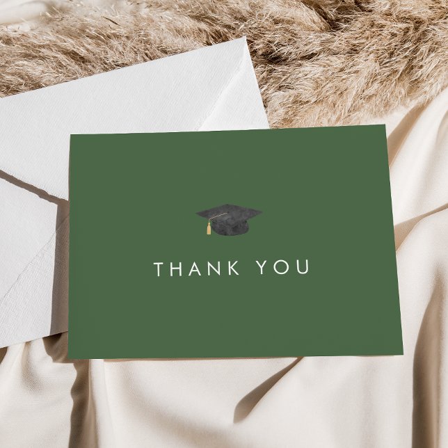 Chic Green Grad Cap Graduation Thank You Card (Creator Uploaded)