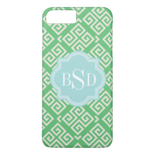 Chic green greek key geometric patterns monogram Case-Mate iPhone case