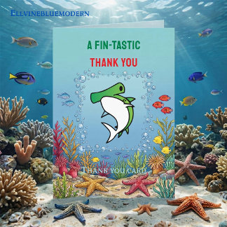 Chic Green Hammerhead Shark Boy Birthday Thank You Card