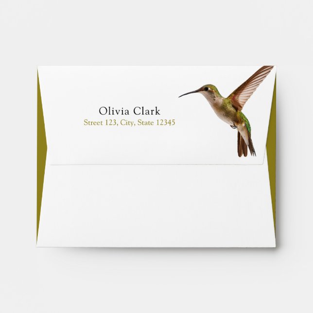 Chic Green Hummingbird and Gold Dust Wedding Envelope (Back (Top Flap))