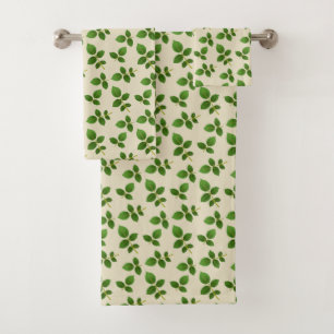 Chic Green Leaves on Sand Beige Bath Towel Set