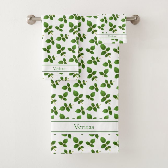 Chic Green Leaves on White Bath Towel Set (Insitu)