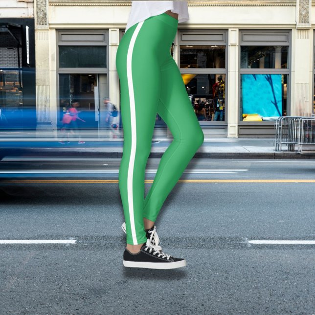 Chic Green Leggings with Bold White Stripe (Creator Uploaded)
