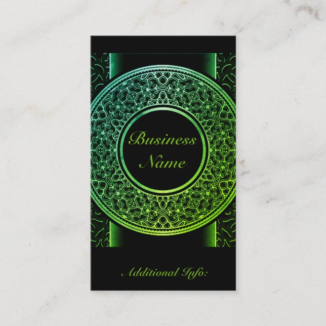 Chic Green Medallion Business Card 2 (Front)