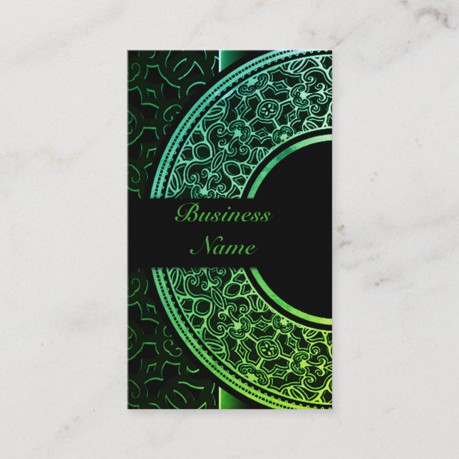 Chic Green Medallion Business Card 4 (Front)