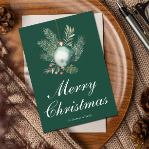 Chic Green Merry Christmas Ornament Non Photo Holiday Card