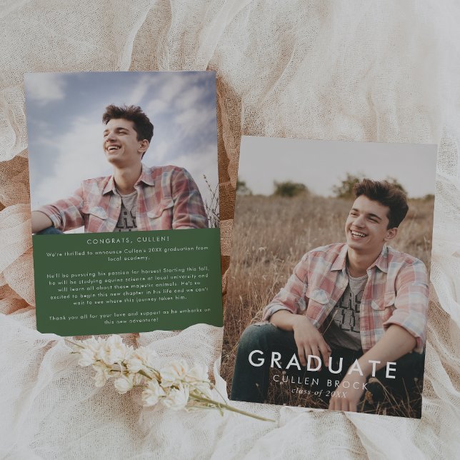 Chic Green Message and Photo Graduation Announcement (Creator Uploaded)