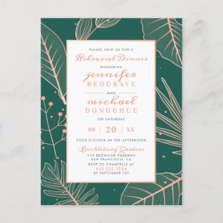 Chic Green Modern Sprigs Stylish Rehearsal Dinner Invitation Postcard