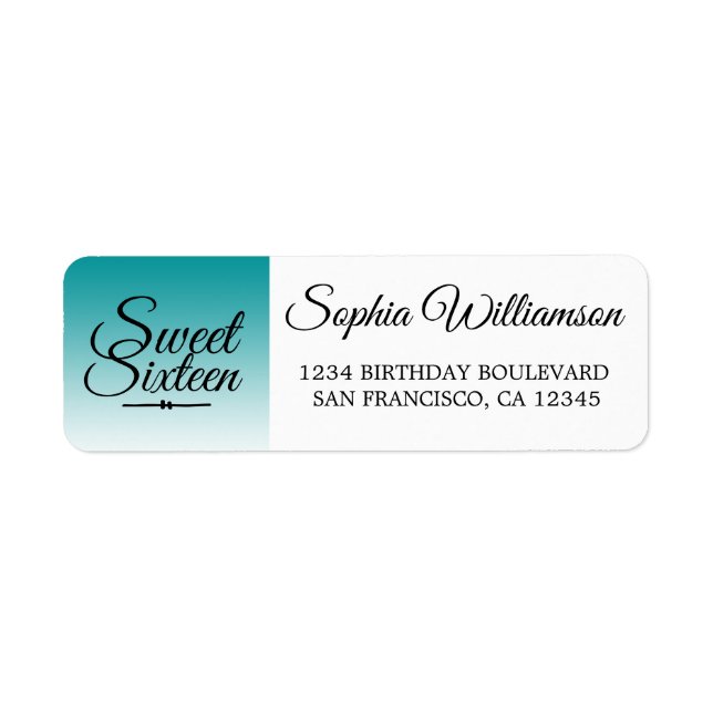 Chic Green Ombre Sweet 16 Birthday Return Address (Front)