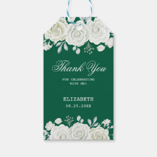 Chic Green Pastel White Rose Greenery Birthday Gift Tags