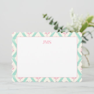 Chic Green Pattern Monogram Stationary Card