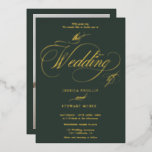 Chic green photo calligraphy wedding<br><div class="desc">Chic and elegant real gold foil and Christmas winter green photo calligraphy wedding invitation.With a beautiful brush calligraphy script.</div>