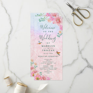 Chic Green & Pink Delicate Watercolor wedding Programme