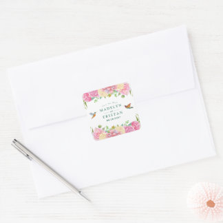  Chic Green & Pink Floral Delicate Watercolor  Square Sticker