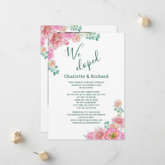 Chic Green & Pink Floral Watercolor wedding photo Announcement
