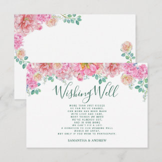 Chic Green & Pink Floral Watercolor wishing well  Enclosure Card