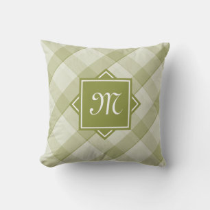 Chic Green Plaid With Modern Diagonal Monogram Cushion
