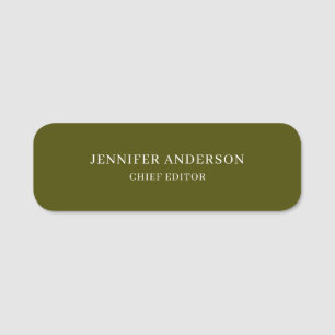 Chic Green Professional Modern Plain Minimalist Name Tag