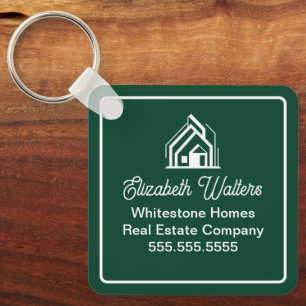 Chic Green Real Estate Company Custom Realtor Key Ring