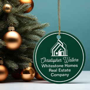Chic Green Real Estate Company Customised Realtor Ceramic Tree Decoration