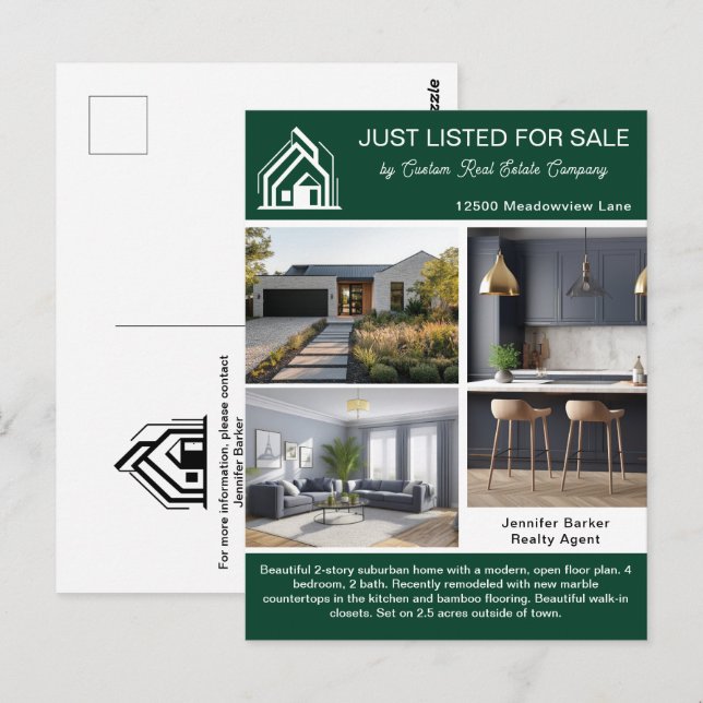 Chic Green Real Estate Company Home Listing Postcard (Front/Back)