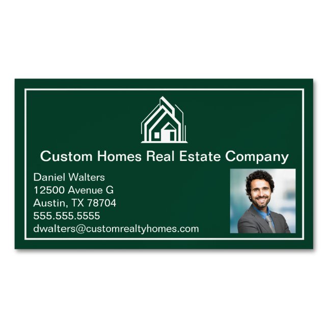 Chic Green Real Estate Company Realtor Photo Magnetic Business Card (Front)