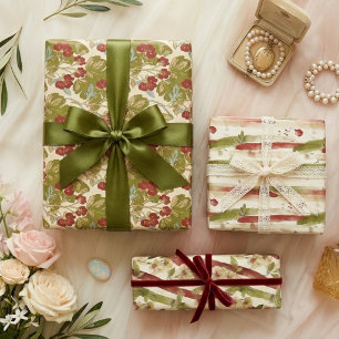 Chic Green Red Botanical Orchids Watercolor TMF26 Wrapping Paper Sheet