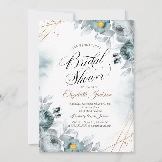 Chic Green Roses Bridal Shower  Invitation (Front)