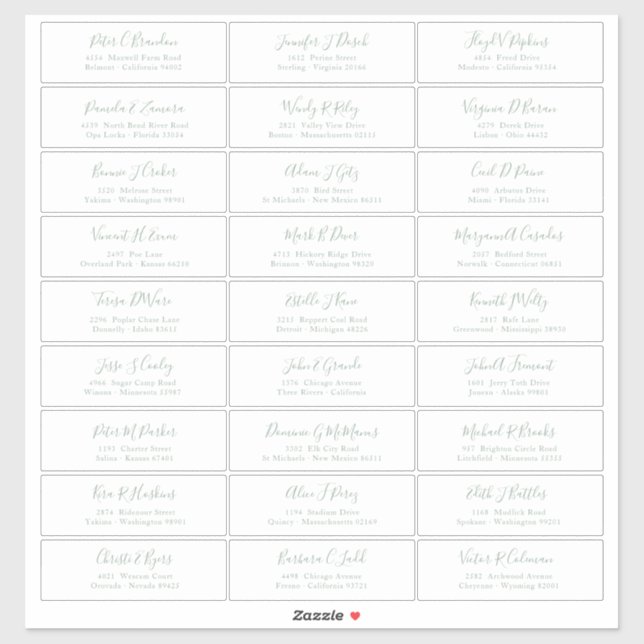 Chic Green Sage Script Guest Names Address Sticker (Sheet)