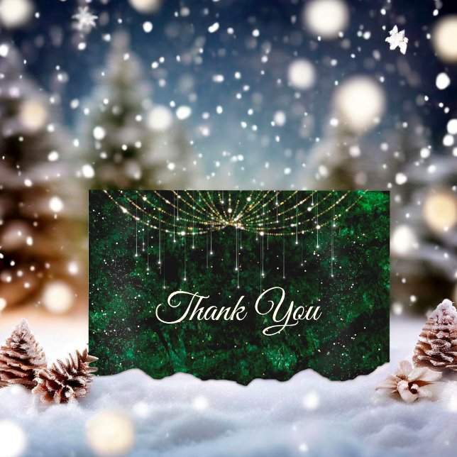 Chic green silver faux glitter thank you card (Creator Uploaded)