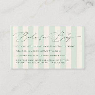 Chic Green Stripes Baby Shower Books for Baby Enclosure Card