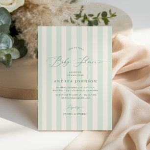 Chic Green Stripes Gender Neutral Baby Shower Invitation