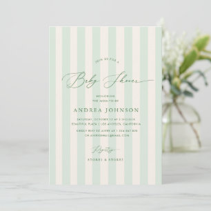 Chic Green Stripes Gender Neutral Baby Shower Invitation
