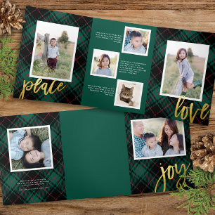 Chic Green Tartan Calligraphy Holiday Photo Card
