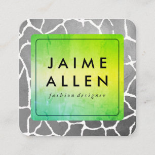 Chic Green texture Grey Pattern Square Business Card