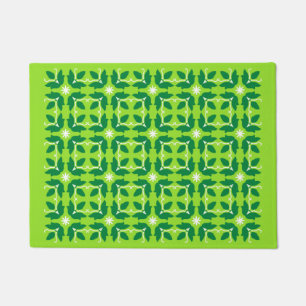 Chic Green Tile Flowers Pattern Small Door Mat