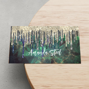 Chic green turquoise gold glitter drips monogram magnetic business card