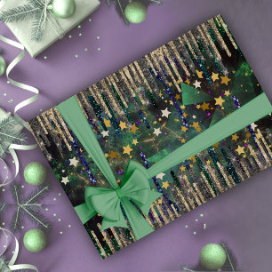 Chic green turquoise gold glitter drips wrapping paper
