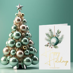 Chic Green Watercolor Christmas Ornament Gold Foil Holiday Card