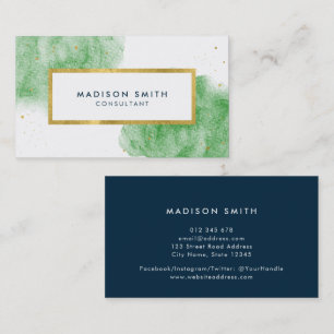 Chic Green Watercolor Faux Gold Business Card