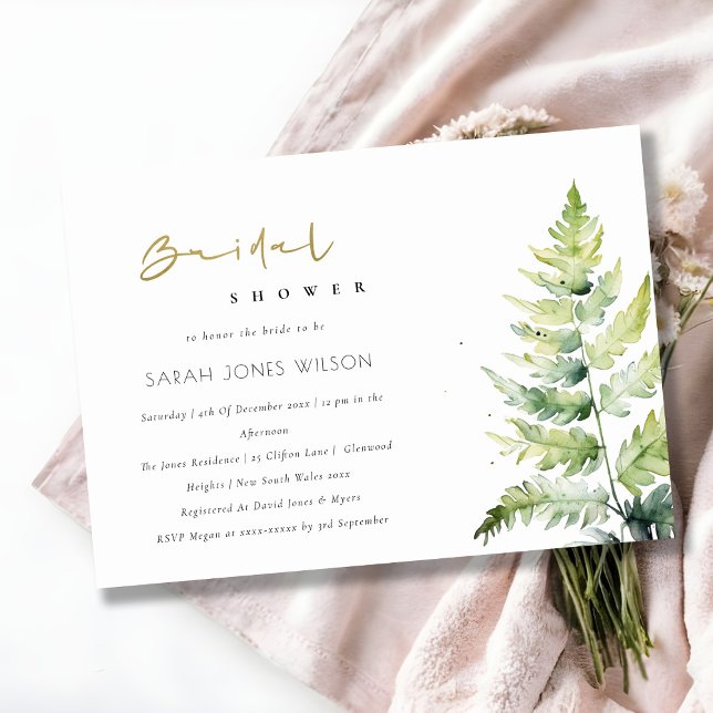 Chic Green Watercolor Fern Foliage Bridal Shower Invitation (Creator Uploaded)