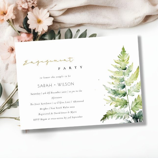Chic Green Watercolor Fern Foliage Engagement Invitation (Creator Uploaded)