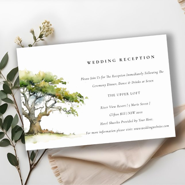 Chic Green Watercolor Oak Tree Wedding Reception Enclosure Card (Creator Uploaded)