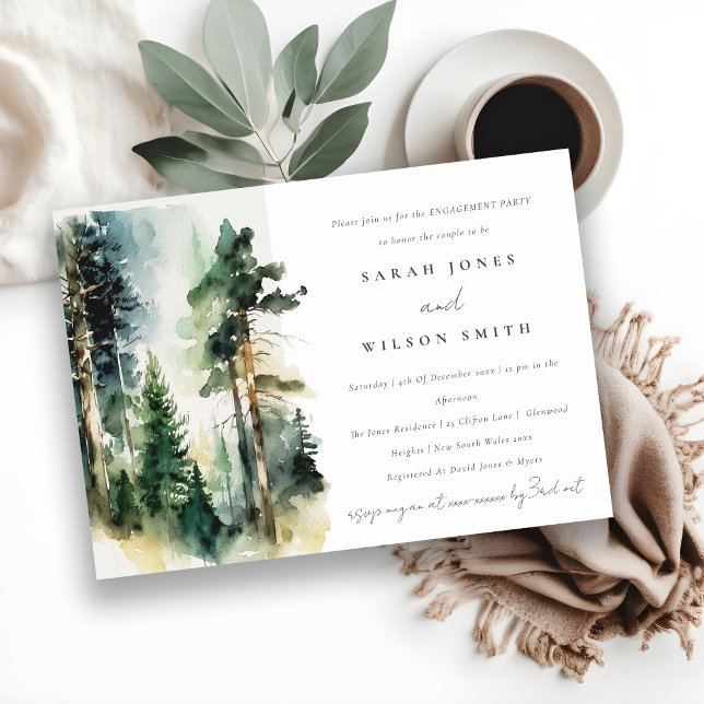 Chic Green Watercolor Woodland Forest Engagement Invitation (Creator Uploaded)